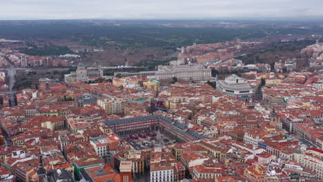 Spain-plaza-Mayor-Royal-Palace-aerial-shot-winter-cloudy-day-Madrid